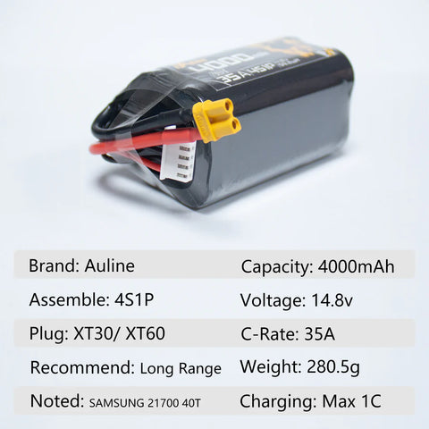 Batterie Li-Ion Auline 21700 40T 4S 4000mAh 1C (XT60)